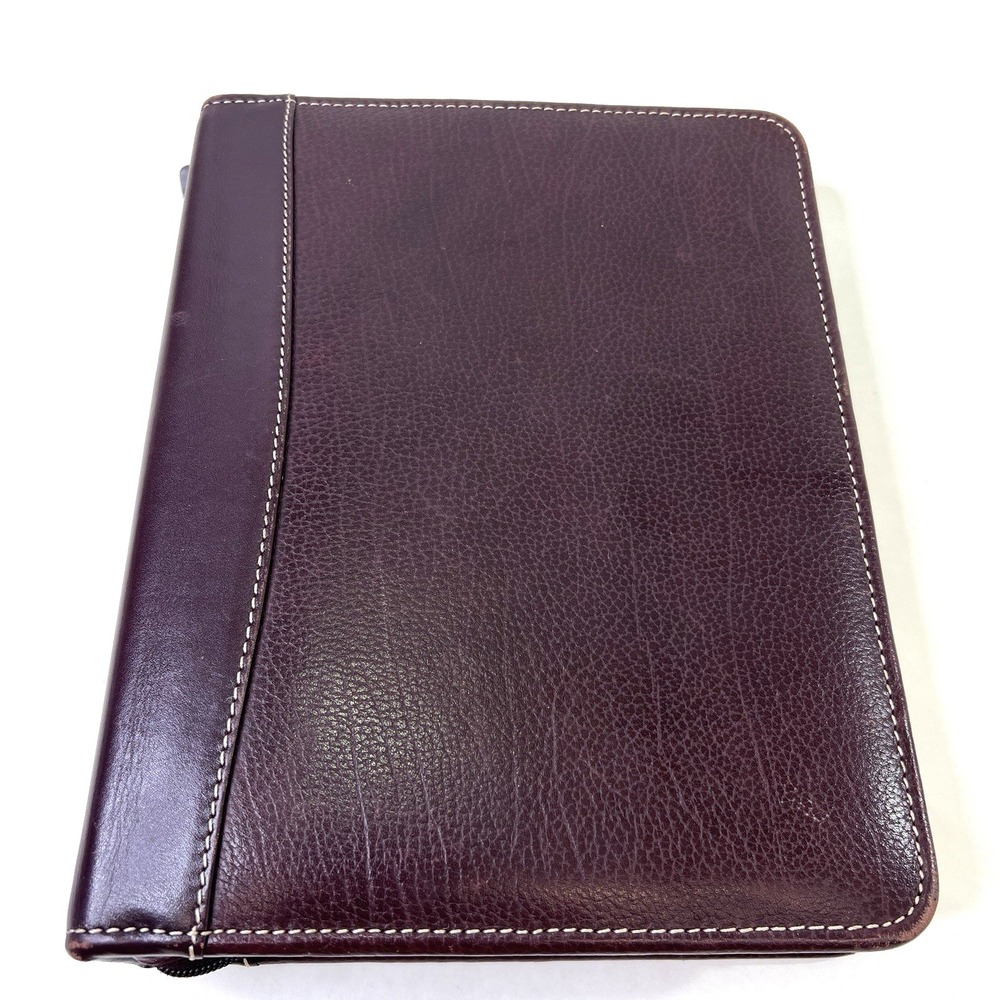 Franklin Quest 7 Ring Zip Binder Burgundy Top Grain Leather Aniline Trim